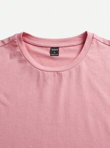 SHEIN Qutie 花卉和字母圖案落肩袖短款T恤 - 淺粉色 - 查看 3