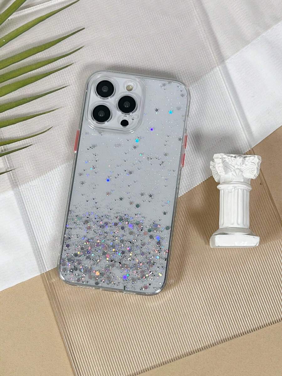 Sequin Decor Anti-Fall Phone Case - Clear - View 1