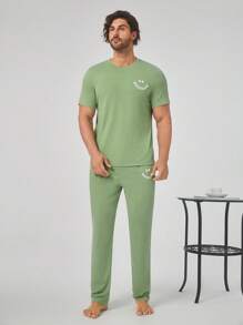 Men 1set Cartoon Graphic PJ Set - Green - View 5