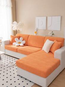 Đồng Màu Dạ Nỉ Sofa Ghế Đệm Hiện Đại Polyester Chống Trơn Trượt Chống Bụi Ghế Sofa Đệm Cho Hộ Gia Đình - trái cam - Xem 3