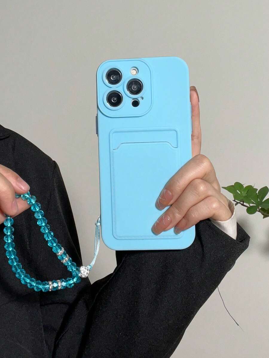 Vỏ điện thoại trơn có khe cắm thẻ & dây buộc - Màu xanh lam - Xem 1