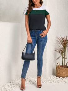 SHEIN LUNE Áo sơ mi nữ Khối Màu Giải trí - Màu xanh lá cây đậm - Xem 5