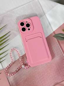 Vỏ điện thoại trơn có khe cắm thẻ & dây buộc - Hồng - Xem 1
