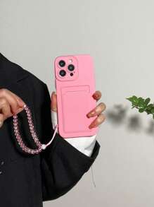 Vỏ điện thoại trơn có khe cắm thẻ & dây buộc - Hồng - Xem 3