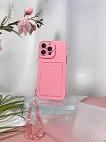 Vỏ điện thoại trơn có khe cắm thẻ & dây buộc - Hồng - Xem 7