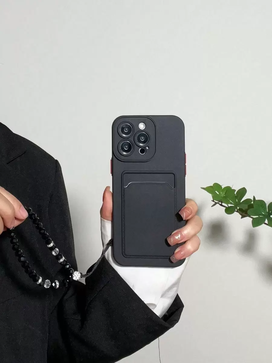 纯色手机壳，带卡槽和挂绳，国际版，非国内版 - 黑色 - 查看 1
