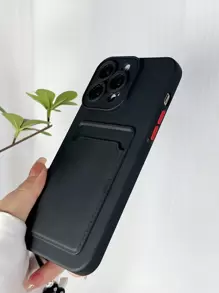 纯色手机壳，带卡槽和挂绳，国际版，非国内版 - 黑色 - 查看 4