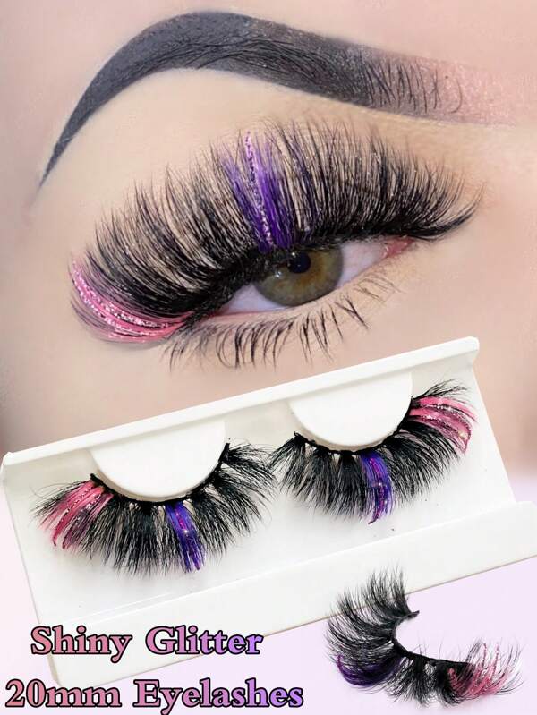 1pair Colored Shiny Glitter 20mm False Eyelashes SHEIN USA
