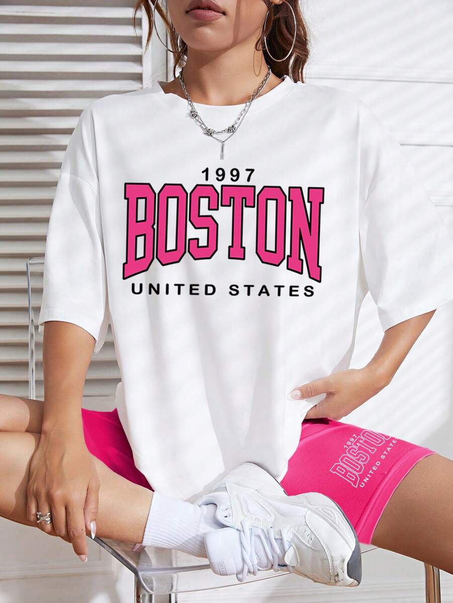 SHEIN EZwear Bộ đồ hai mảnh nữ Lá thư Giải trí - Nhiều màu - Xem 1