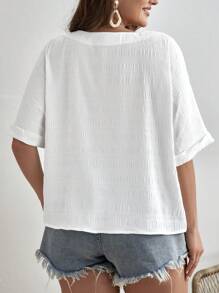 SHEIN VCAY 大碼前紐扣蝙蝠袖襯衫 - 白色 - 查看 2