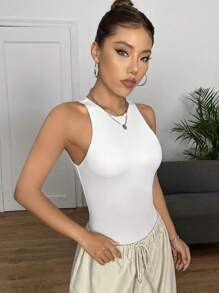 SHEIN EZwear Body tank unicolor tejido de canalé - Blanco - Ver 4