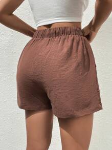 SHEIN EZwear Tie Waist Slant Pocket Shorts - Redwood - View 2