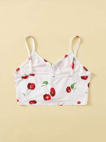 SHEIN Niñas Top de tirantes con estampado de cereza fruncido delantero - Blanco - Ver 2