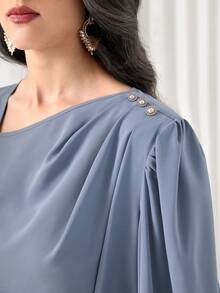 Modelyn 不對稱領燈籠袖襯衫 - 霧霾藍 - 查看 5