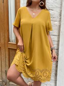 SHEIN Clasi Đầm Plus Size Cắt ra Sò điệp màu trơn Giải trí - Màu vàng - Xem 4