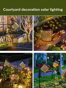 1pc Iron Solar Lawn Lamp, Modern Kettle Design Solar Pathway Light For Garden, Outdoor Garden Lighting For Pathway, Yard, Patio - Yellow - View 4