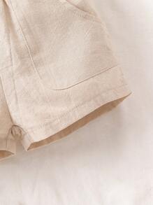 Baby Girl Solid Paperbag Waist Shorts - Apricot - View 3