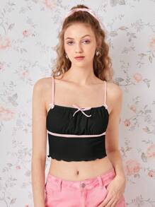 SHEIN MOD Top de tirantes unido en contraste pecho con fruncido - Negro - Ver 3