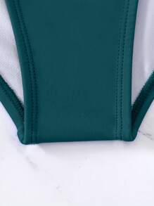 SHEIN Swim Solid High Waisted Bikini Set For Summer Beach - Teal Blue - View 3