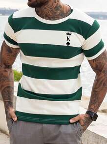 Manfinity Hypemode 男士T恤，合身版型，圓領短袖，印有字母圖案，休閒風格 - 彩色 - 查看 2