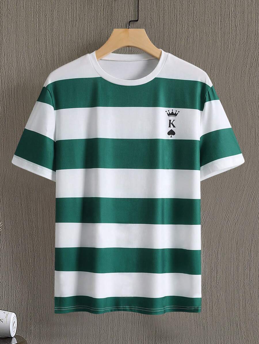 Manfinity Hypemode 男士T恤，合身版型，圓領短袖，印有字母圖案，休閒風格 - 彩色 - 查看 1