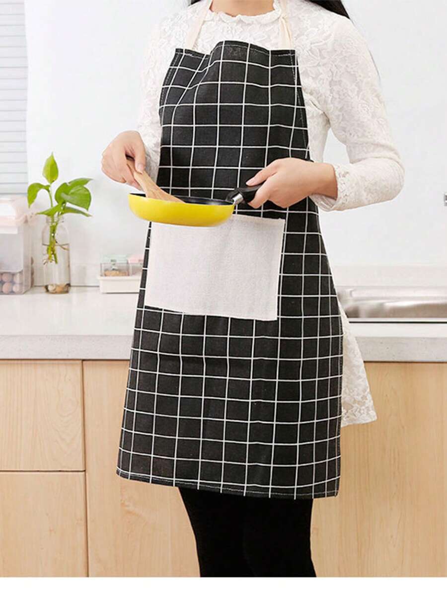 1pc Plaid Pattern Apron - Black - View 1