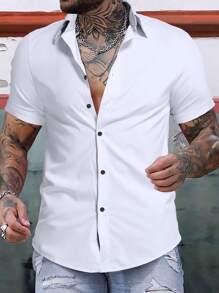 Manfinity Homme Men Contrast Collar Button Up Shirt - White - View 1