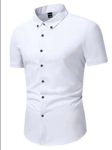 Manfinity Homme Men Contrast Collar Button Up Shirt - White - View 3