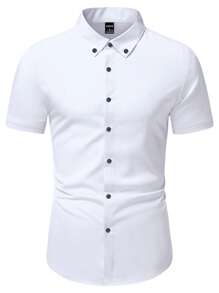 Manfinity Homme Men Contrast Collar Button Up Shirt - White - View 4