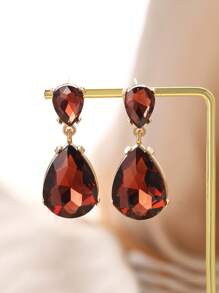 1pair Rhinestone Decor Daily Wear Teardrop Shaped Drop Earrings For Women Party Dating - Brown - View 1