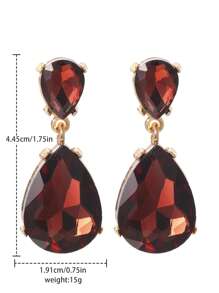 1pair Rhinestone Decor Daily Wear Teardrop Shaped Drop Earrings For Women Party Dating - Brown - View 4