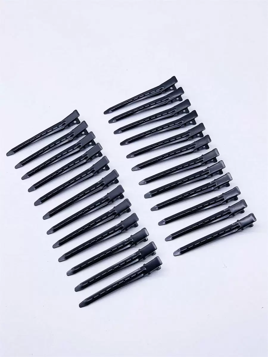24个女士发夹，简约鳄鱼夹发饰，防滑发夹，适用于刘海和侧发，适合化妆造型和蓬松发型，是分离和固定刘海的理想工具，休闲爪夹发夹，发卡，学习用品 - 黑色 - 查看 1