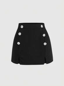 SHEIN MOD Pearls Detail Split Hem Skort