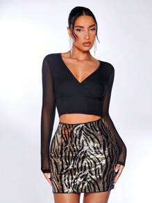 SHEIN BAE Tops de mujeres Transparente Liso Casual