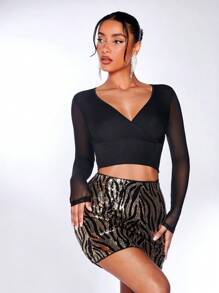 SHEIN BAE Tops de mujeres Transparente Liso Casual