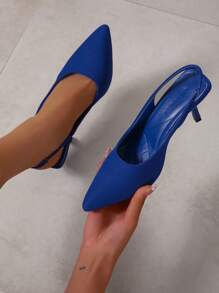 Women Minimalist Slingback Pumps, Lycra Point Toe Stiletto Heeled Funky Pumps - Blue - View 2