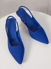Women Minimalist Slingback Pumps, Lycra Point Toe Stiletto Heeled Funky Pumps - Blue - View 3