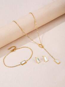 4 件/套女士 18K 镀金方形白色人造珍珠项链、手链、耳环套装 - 生日、母亲节、情人节、约会、舞会、婚礼季、波西米亚度假风格情人节礼物 - 彩色 - 查看 3