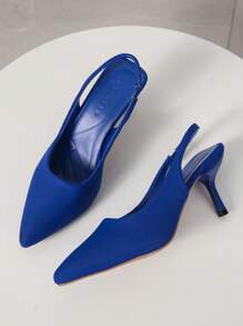 Women Minimalist Slingback Pumps, Lycra Point Toe Stiletto Heeled Funky Pumps - Blue - View 6