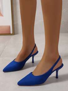 Women Minimalist Slingback Pumps, Lycra Point Toe Stiletto Heeled Funky Pumps - Blue - View 7