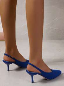 Women Minimalist Slingback Pumps, Lycra Point Toe Stiletto Heeled Funky Pumps - Blue - View 8