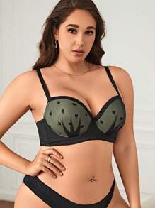 Plus Geo Print Mesh Underwire Bra - Black - View 4