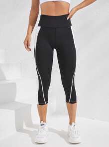 Easithlete Quần Leggings Thể thao Nữ Khối Màu - Đen và trắng - Xem 6