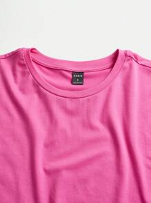 SHEIN EZwear 字母和卡通圖案落肩T恤 - 粉色 - 查看 6