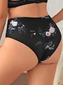 Plus Floral Print Panty - Black - View 2