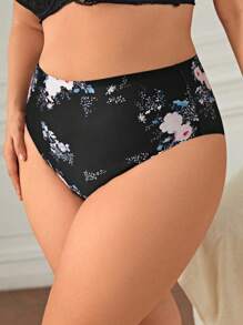 Plus Floral Print Panty - Black - View 3