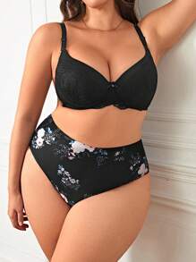 Plus Floral Print Panty - Black - View 5