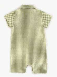 Áo liền quần tay ngắn cổ áo sơ mi kẻ sọc giản dị dễ thương cho bé trai, thích hợp đi tiệc vào mùa hè - Màu xanh Bạc hà - Xem 2