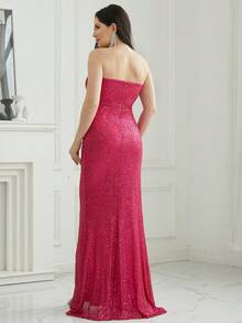 Missord Split Thigh Sequin Tube Formal Dress - Hot Pink - View 2