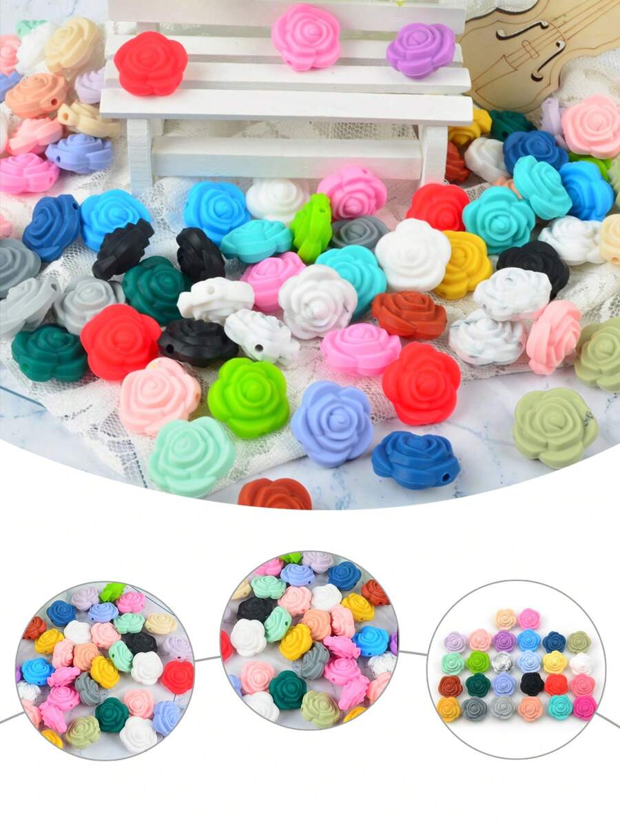 48入組/套隨機色DIY花矽膠珠子 - 彩色 - 查看 1